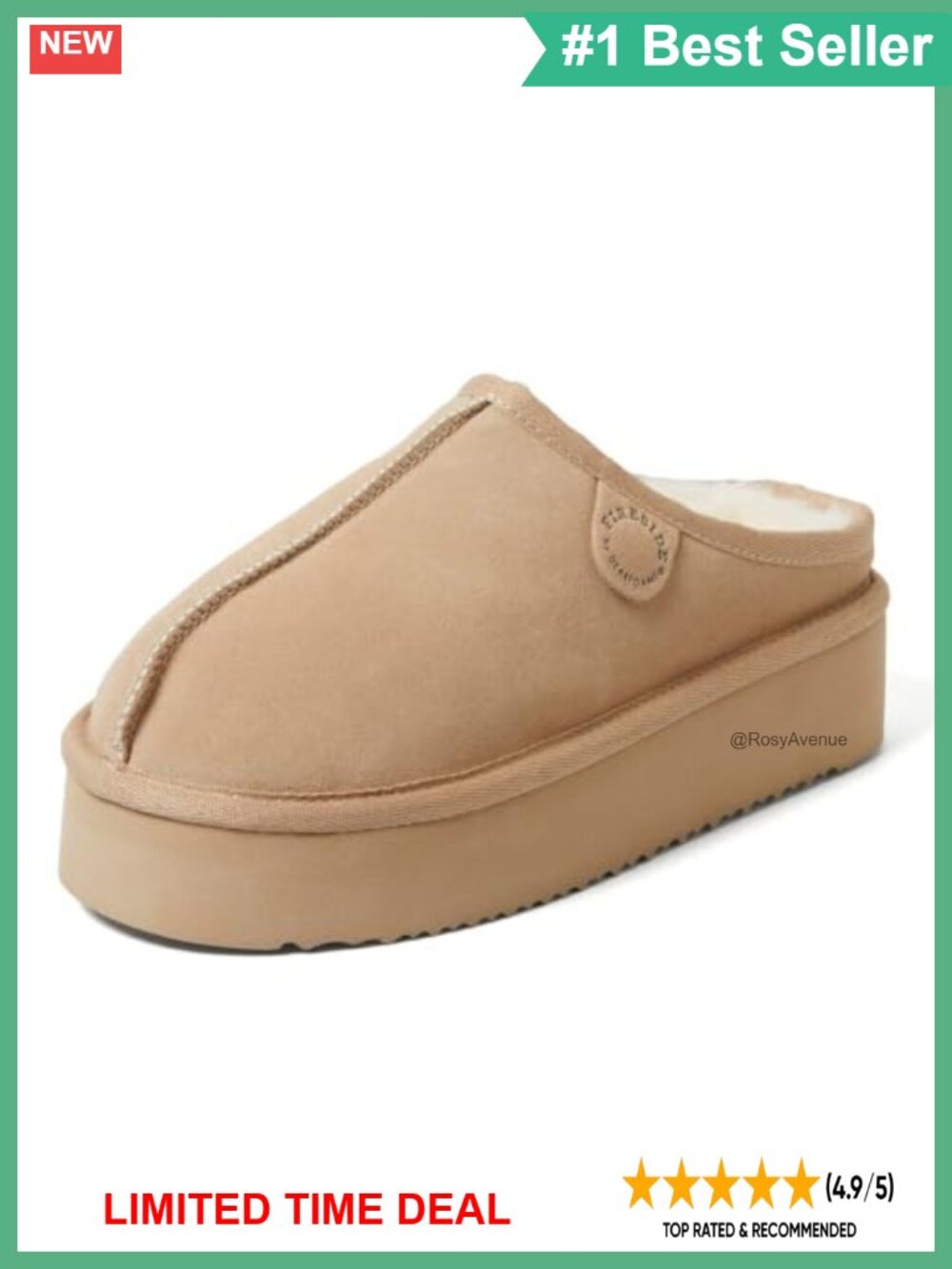 Genuine Shearling Platform Clog Slippers Memory Foam Suede Indoor Outdoor